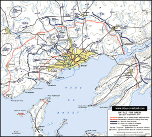 Carte des batailles pour la libération de Brest du 25 août au 18 septembre 1944. Photo : D-Day Overlord