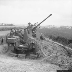 17 juin 1944 : canon antiaérien de 40 mm Bofors dans le secteur d'Asnelles à Gold Beach. Photo : IWM