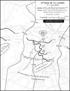 Carte de l'attaque du 7e Corps du 4-7 juillet 1944 en Normandie. Photo : D-Day Overlord