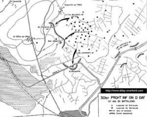 Carte des zones de largage et d'actions du 501st Parachute Infantry Regiment de la 101st (US) Airborne Division en Normandie le 6 juin 1944. Photo : D-Day Overlord