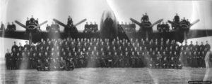 Staff of the Airborne Forces Tactical Development Unit in front of a Halifax bomber. Photo: IWM