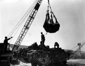 Station de transfert de la sortie des Moulins (sortie D3) à Saint-Laurent-sur-Mer, Omaha Beach. Photo : US National Archives