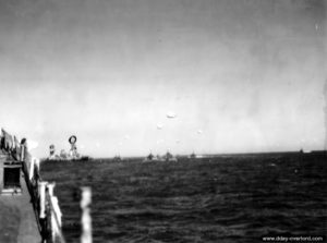 L'USS Augusta au large de Omaha Beach. Photo : US National Archives