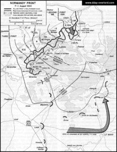 Carte de l'état du front au sud de Caen du 7 au 11 août 1944 en Normandie. Photo : D-Day Overlord