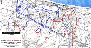 Carte des opérations de la 1ère division d’infanterie américaine du 7-8 juin 1944 en Normandie. Photo : D-Day Overlord