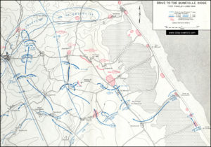 Carte des opérations pour la prise des ponts de Quinéville du 8 au 11 juin 1944 en Normandie. Photo : D-Day Overlord