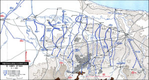 Carte des opérations du Ve Corps américain du 9 au 11 juin 1944 en Normandie. Photo : D-Day Overlord