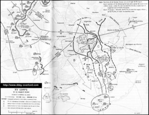 Carte des combats du XVe corps du 9 au 12 août 1944 en Normandie. Photo : D-Day Overlord