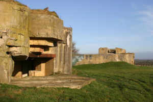 Casemates modèle R650 de la batterie d'Azeville codée Stp 133. Elles abritaient chacun un canon de 105 mm K331. Photo (2010) : D-Day Overlord