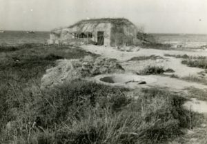 Casemate modèle H667 et tobrouk formant le point d'appui Wn 81 du Fort Samson à Grandcamp après les combats de 1944. Photo : US National Archives