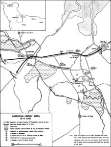 Carte des opérations du Ve Corps américain à Carentan et Isigny en Normandie les 12 et 13 juin 1944. Photo : D-Day Overlord