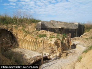 Une casemate modèle R621 à la batterie de Maisy, codée Stp 83 par les Allemands et installée au lieu-dit Les Perruques. Photo (2010) : D-Day Overlord