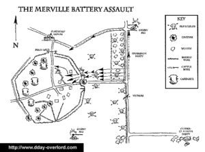 Carte du plan et de l'assaut de la batterie de Merville le 6 juin 1944 en Normandie. Photo : D-Day Overlord