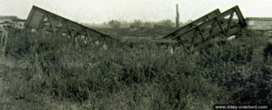 Le pont ferroviaire de Bures-sur-Orne détruit le 6 juin 1944 à 09h15 par les parachutistes du lieutenant Shave de la troisième section du 3rd Parachute Squadron RE. Photo : DR