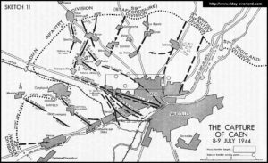 Carte des combats pour la libération de Caen du 8 au 9 juillet 1944 en Normandie. Photo : D-Day Overlord