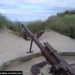Vestige d'un canon antichar français de 47 mm Modèle 1937, utilisé par les Allemands à Utah Beach au point d'appui W5 sous l’appellation 4,7 cm Pak 181(f). Photo : D-Day Overlord
