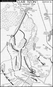Carte des combats de Clair-Tizon du 11 au 14 août 1944 en Normandie. Photo : D-Day Overlord