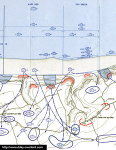 Carte de la situation à Easy Red et Fox Green le 6 juin 1944 à minuit. Photo : D-Day Overlord