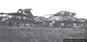 Les épaves du char Tigre II du Schwere Panzer-Abteilung 503 et du char Sherman du lieutenant Gorman. Photo : DR