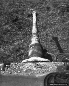 Le canon de 88 mm de l’épave du char Tigre II du Schwere Panzer-Abteilung 503 à Emiéville. Photo : DR