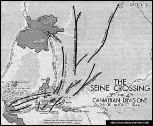 Carte du franchissement de la Seine au sud de Rouen du 26 au 30 août 1944. Photo : D-Day Overlord