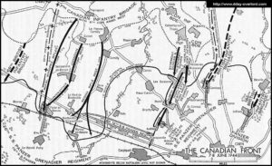 Carte du front canadien en date du 7 juin 1944 en Normandie. Photo : D-Day Overlord