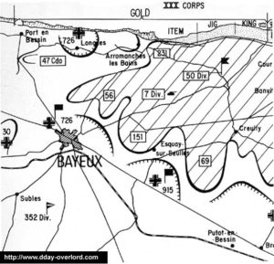 Situation à Gold Beach le 6 juin 1944 à minuit. Photo : D-Day Overlord