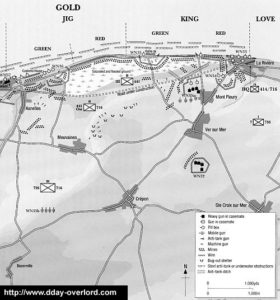 Situation à Gold Beach le 6 juin 1944 à minuit. Photo : D-Day Overlord