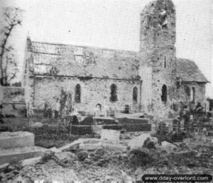 L’église de La Meauffe après les combats de 1944. Photo : DR