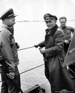 Oberstleutnant Hans Franz Muller, a prisoner, crosses the Channel towards England. Photo: US National Archives