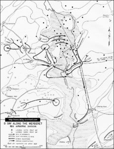 Carte des zones de largage et d'actions des parachutistes américains de la 82nd (US) Airborne Division dans le secteur de La Fière en Normandie le 6 juin 1944. Photo : D-Day Overlord
