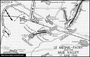 Carte des combats au Mesnil-Patry du 11 juin 1944 en Normandie. Photo : D-Day Overlord