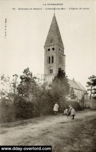 Carte postale de l'église de Saint-Laurent-sur-Mer datant des années 1920. Photo : DR