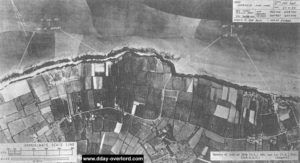Photo aérienne d'Englesqueville-la-Percée datant du 27 avril 1944. Photo : US National Archives
