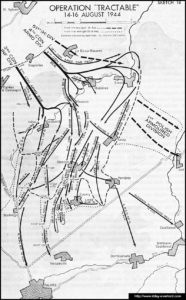 Carte du déroulement de l'opération Tractable du 14 au 16 août 1944 en Normandie. Photo : D-Day Overlord