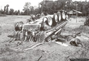 Panther Allemand appartenant à la 12. SS Panzer-Division Hitlerjungend détruit à Bretteville-l'Orgueilleuse. Photo : IWM