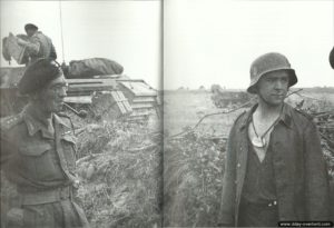 Août 1944 : un soldat allemand du SS-Panzer-Grenadier-Regiment 25 de la 12. SS-Panzer-Division Hitlerjugend fait prisonnier par des soldats polonais de la 1ère division blindée polonaise dans le secteur de Soignolles. Photo : IWM. Photo : IWM