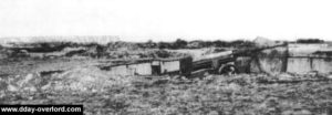 Canon de 155 mm GPF dans son encuvement à la Pointe du Hoc en février 1944. Photo: Bundesarchiv