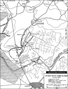 Carte des combats pour la libération de Saint-Côme-du-Mont le 8 juin 1944. Photo : D-Day Overlord
