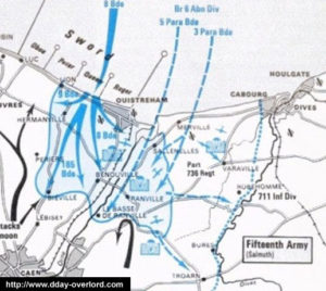 Carte de la tête de pont de Sword Beach le 6 juin 1944 à minuit. Photo : D-Day Overlord