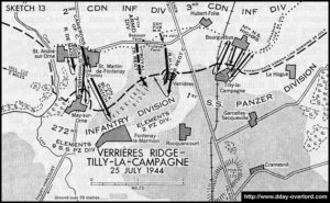 Carte des combats à Tilly-la-Campagne du 25 juillet 1944 en Normandie. Photo : D-Day Overlord