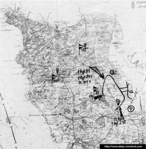 Carte allemande dans le Cotentin après le débarquement du 6 juin 1944. Photo : D-Day Overlord