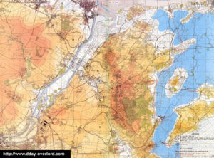 Carte des zones de saut de la 6th (GB) Airborne Division au nord-est de Caen en Normandie. Photo : D-Day Overlord